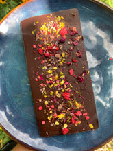 Load image into Gallery viewer, Pistachio Raspberry Rose Raw Chocolate Bar
