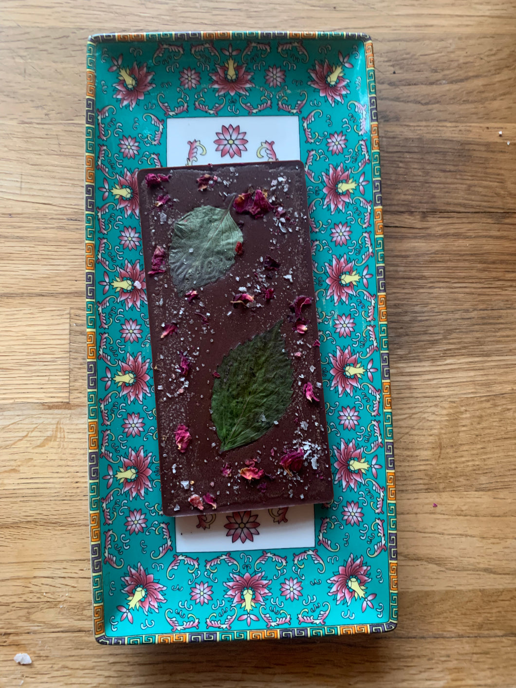 Pressed Shiso + Rose Raw Chocolate Bar