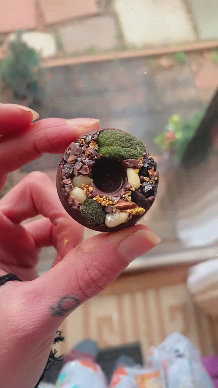 Wild Blueberry Elderflower & Mint Raw Mini Tempered Chocolate Donuts