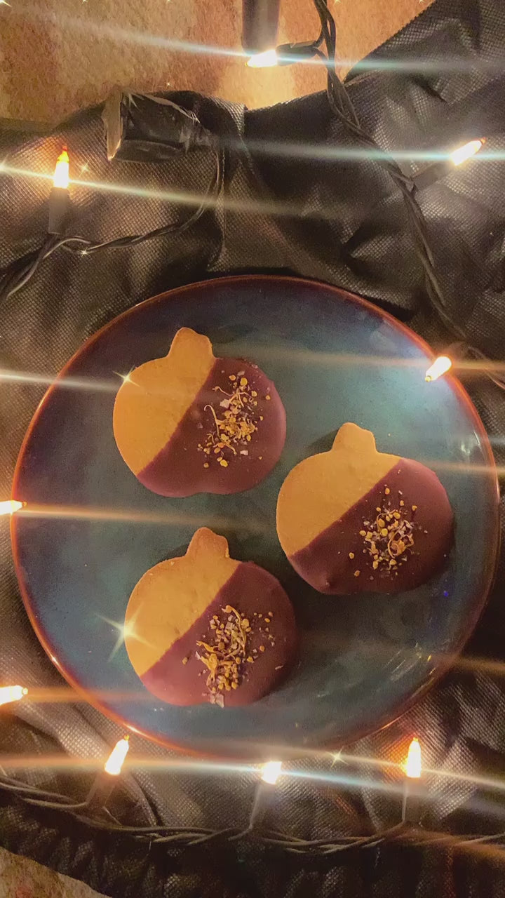 Golden Turmeric Pumpkin Cookies Dipped in Raw Chocolate. Grain-Fre