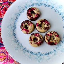Load image into Gallery viewer, Monochrome + Rose Raw Mini Tempered Chocolate Donuts
