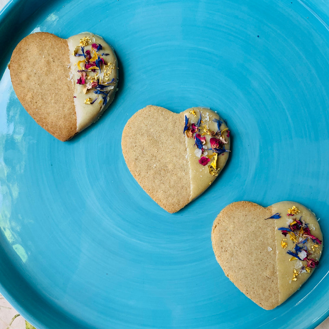 White-Chocolate-Dipped 24K Gold Grain-Free Heart Cookies