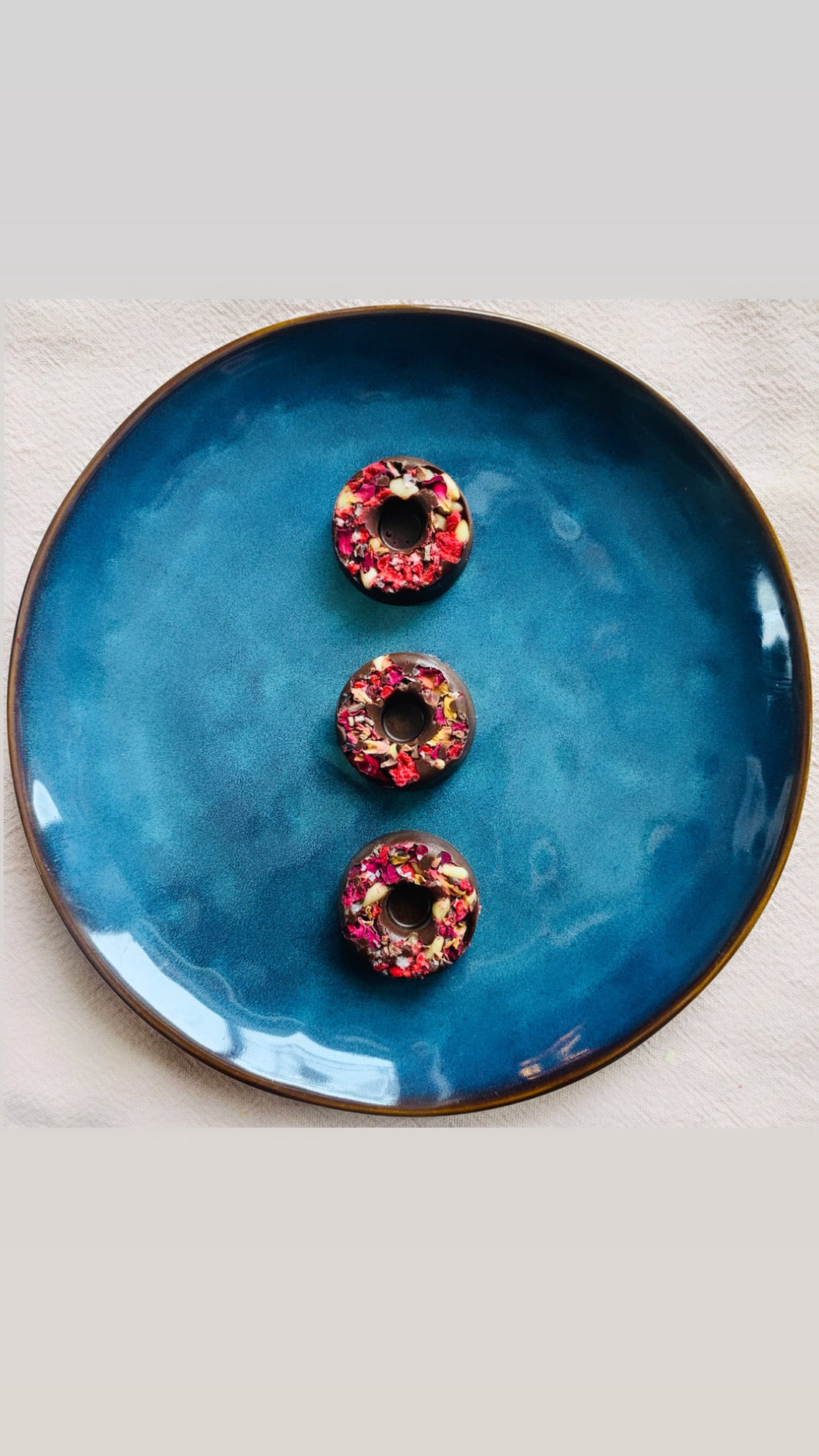 RTS Strawberry Rose Raw Mini Tempered Chocolate Donuts