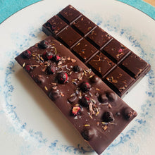 Load image into Gallery viewer, Blueberry Salted Lavender Raw Chocolate Bar
