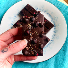 Load image into Gallery viewer, Blueberry Salted Lavender Raw Chocolate Bar
