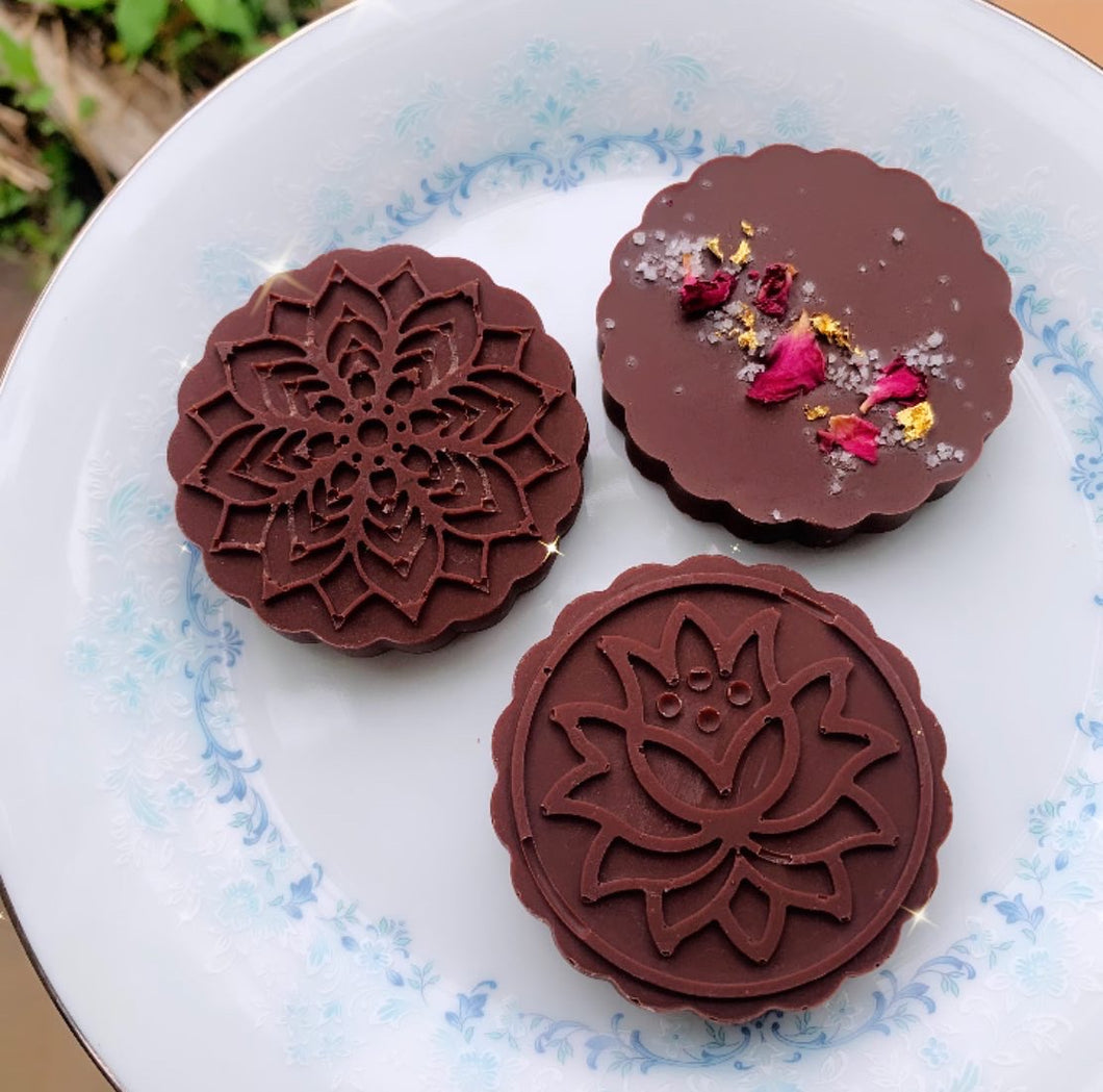 24K Gold Reishi + Rose Raw Chocolate Medallions